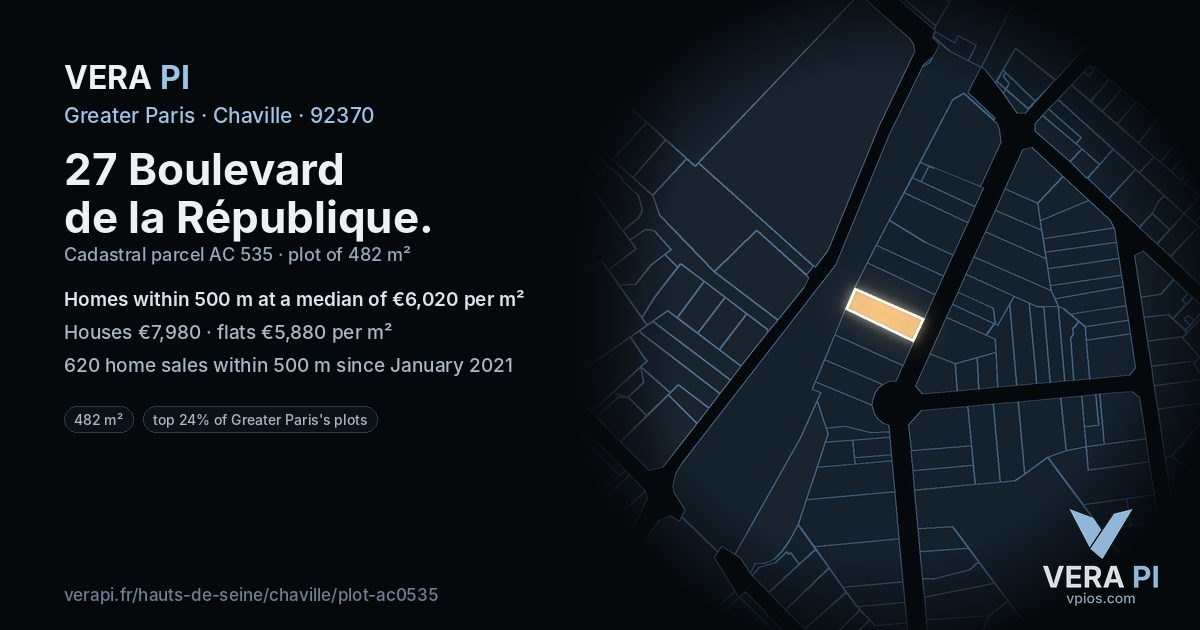 27 Boulevard de la République, Chaville at night – the plot lit, the parcels around coloured by the prices near them