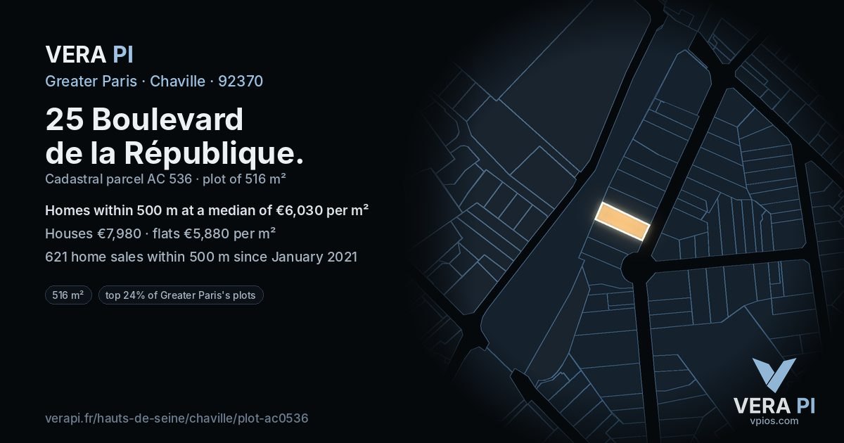 25 Boulevard de la République, Chaville at night – the plot lit, the parcels around coloured by the prices near them