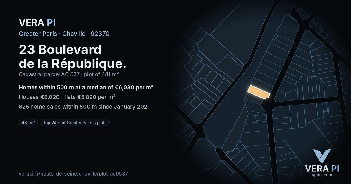 23 Boulevard de la République, Chaville at night – the plot lit, the parcels around coloured by the prices near them