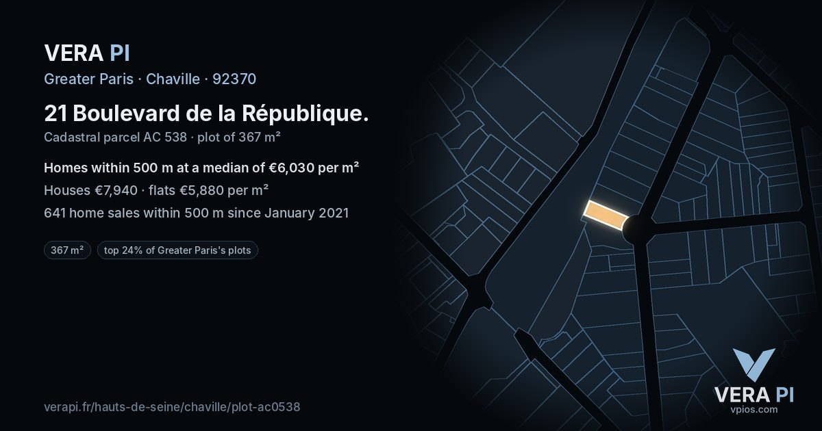 21 Boulevard de la République, Chaville at night – the plot lit, the parcels around coloured by the prices near them