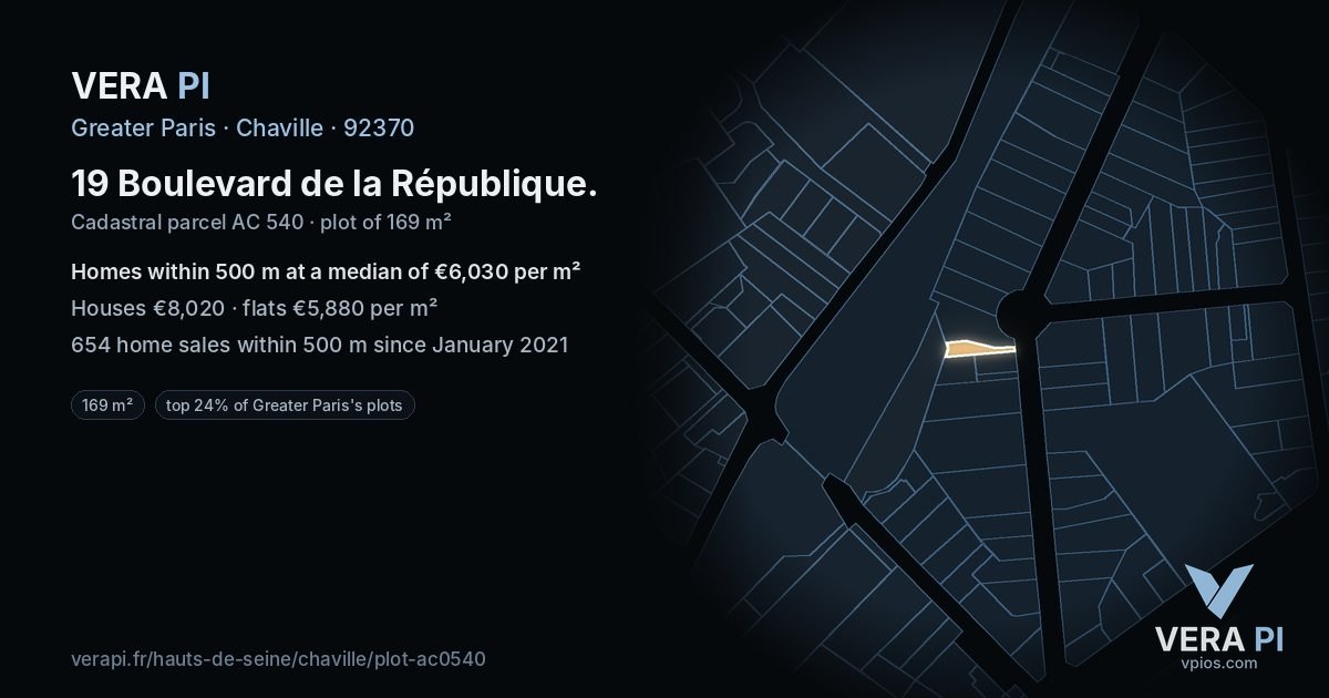 19 Boulevard de la République, Chaville at night – the plot lit, the parcels around coloured by the prices near them