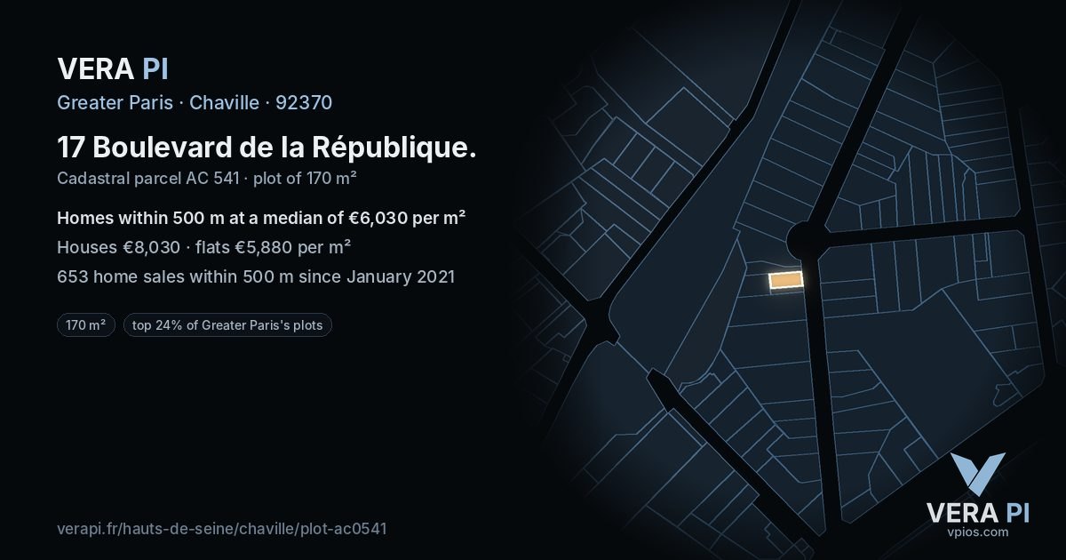 17 Boulevard de la République, Chaville at night – the plot lit, the parcels around coloured by the prices near them