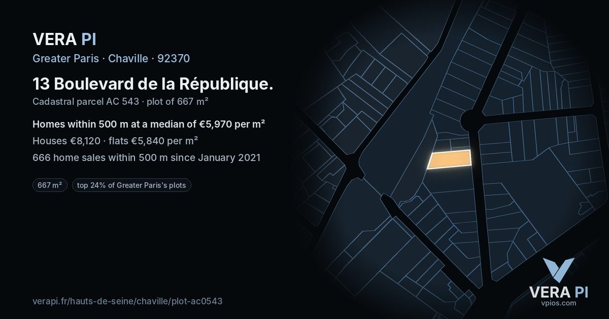13 Boulevard de la République, Chaville at night – the plot lit, the parcels around coloured by the prices near them
