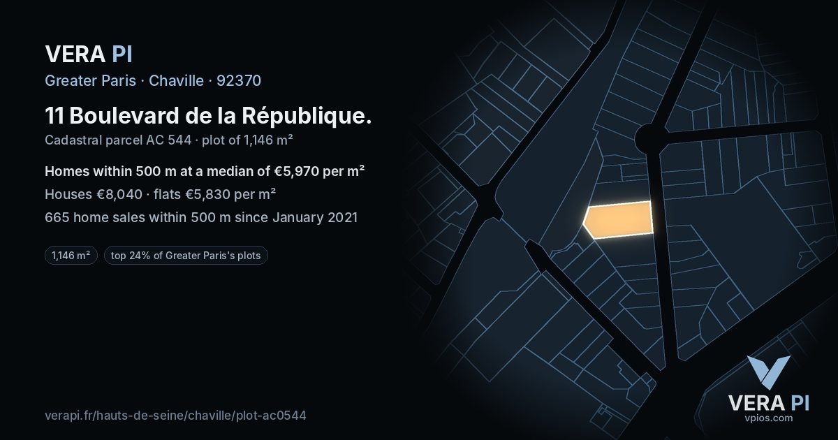 11 Boulevard de la République, Chaville at night – the plot lit, the parcels around coloured by the prices near them