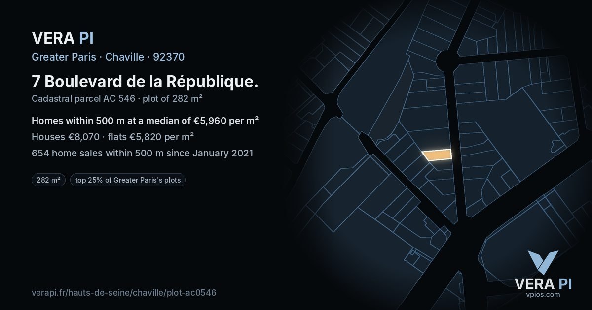 7 Boulevard de la République, Chaville at night – the plot lit, the parcels around coloured by the prices near them