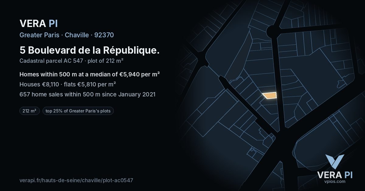 5 Boulevard de la République, Chaville at night – the plot lit, the parcels around coloured by the prices near them