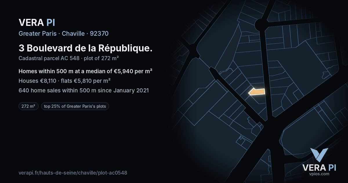 3 Boulevard de la République, Chaville at night – the plot lit, the parcels around coloured by the prices near them