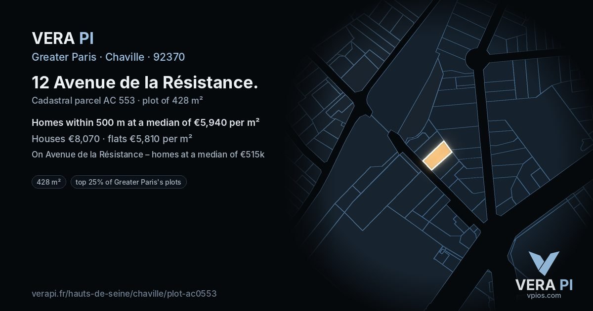 12 Avenue de la Résistance, Chaville at night – the plot lit, the parcels around coloured by the prices near them