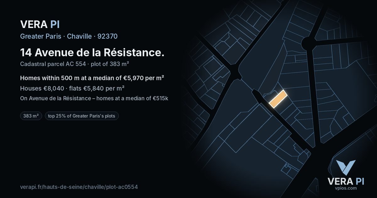 14 Avenue de la Résistance, Chaville at night – the plot lit, the parcels around coloured by the prices near them