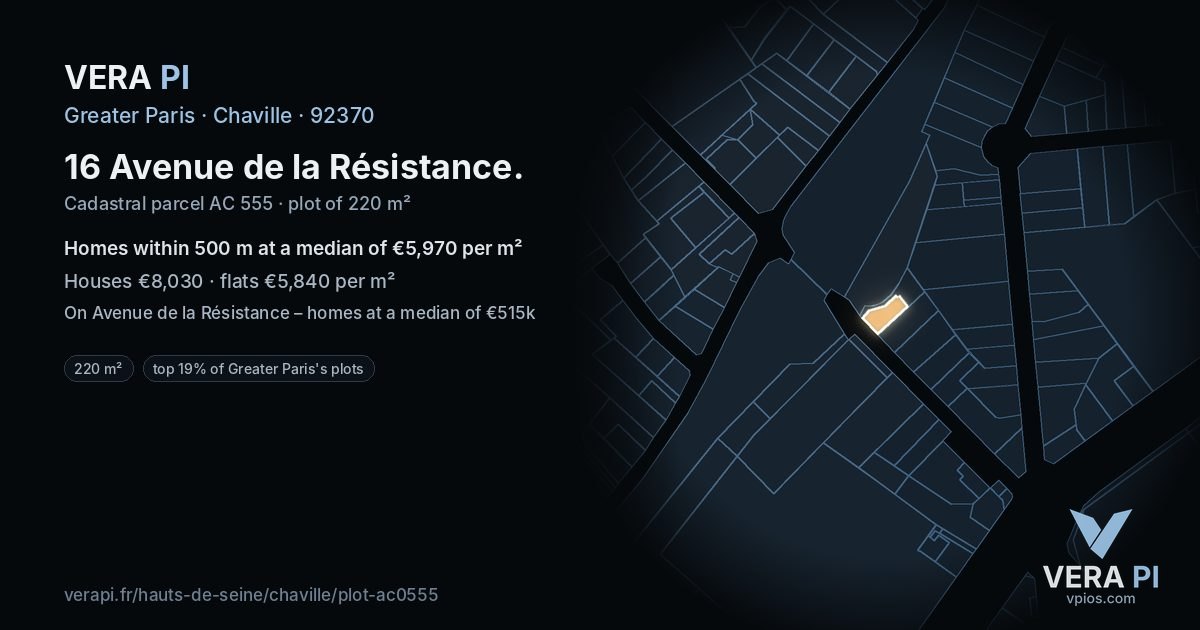 16 Avenue de la Résistance, Chaville at night – the plot lit, the parcels around coloured by the prices near them