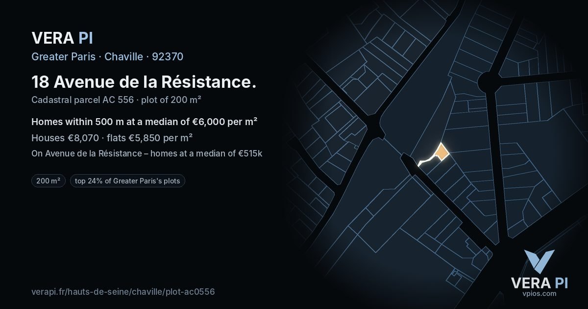 18 Avenue de la Résistance, Chaville at night – the plot lit, the parcels around coloured by the prices near them
