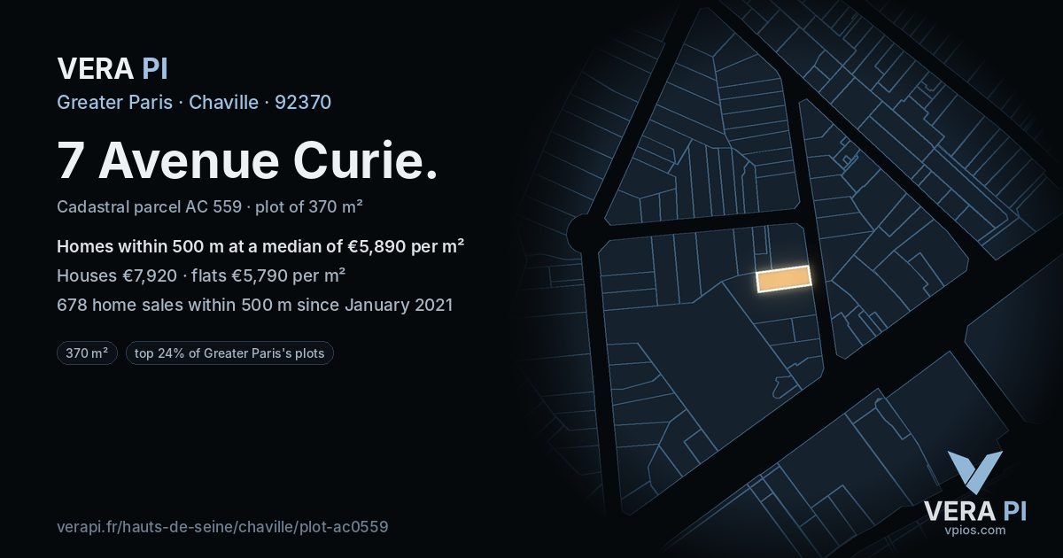 7 Avenue Curie, Chaville at night – the plot lit, the parcels around coloured by the prices near them