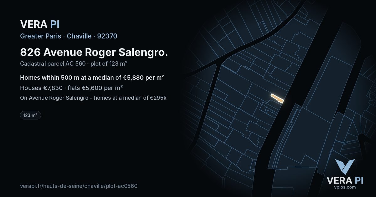 826 Avenue Roger Salengro, Chaville at night – the plot lit, the parcels around coloured by the prices near them