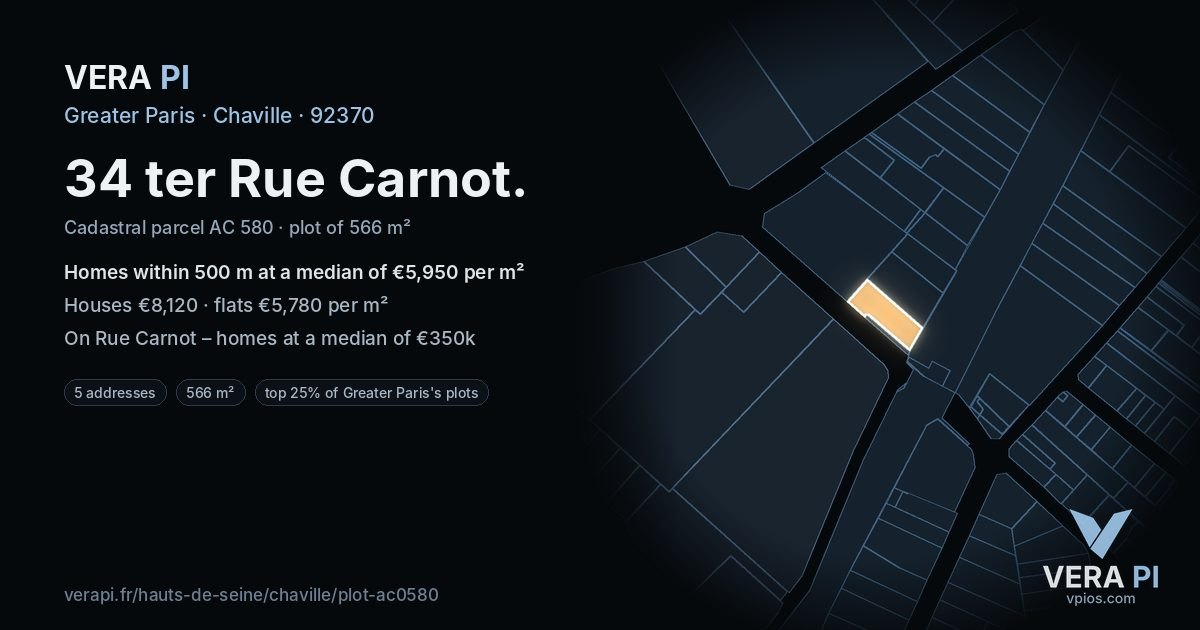 34 ter Rue Carnot, Chaville at night – the plot lit, the parcels around coloured by the prices near them