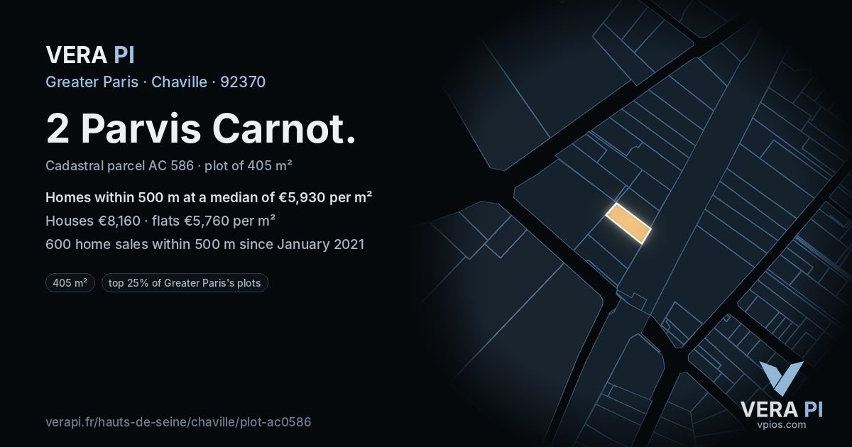 2 Parvis Carnot, Chaville at night – the plot lit, the parcels around coloured by the prices near them