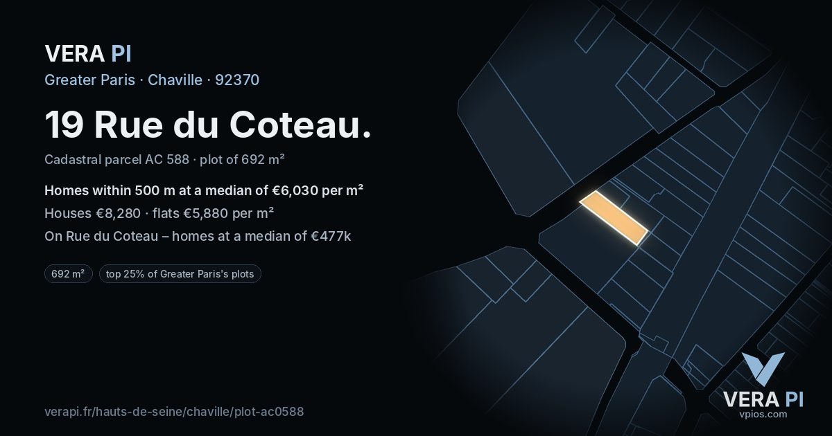 19 Rue du Coteau, Chaville at night – the plot lit, the parcels around coloured by the prices near them