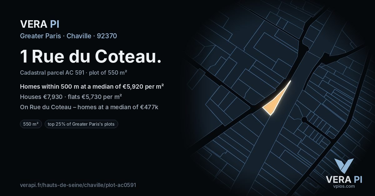 1 Rue du Coteau, Chaville at night – the plot lit, the parcels around coloured by the prices near them