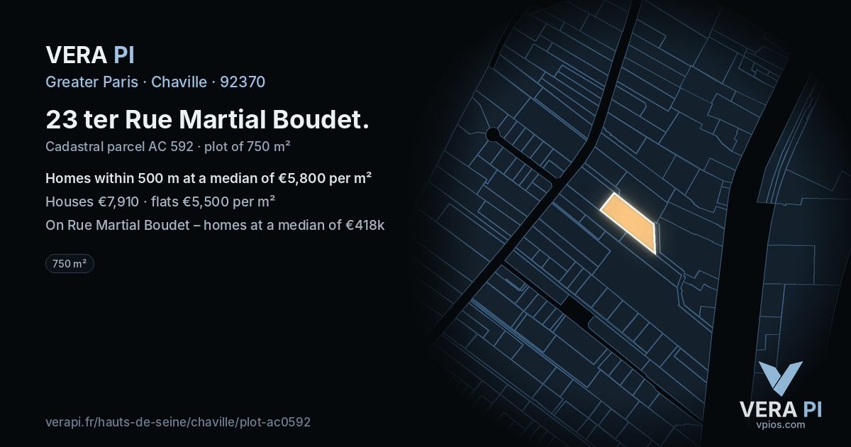 23 ter Rue Martial Boudet, Chaville at night – the plot lit, the parcels around coloured by the prices near them