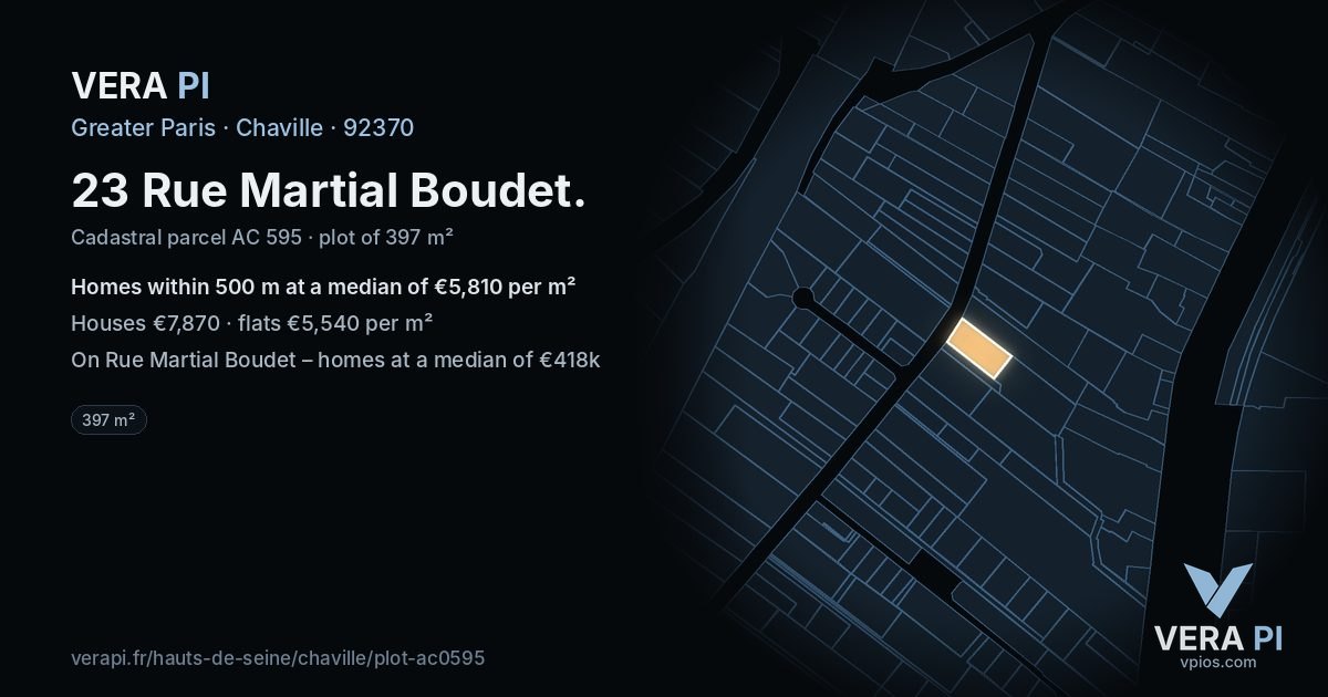 23 Rue Martial Boudet, Chaville at night – the plot lit, the parcels around coloured by the prices near them
