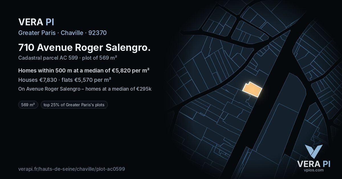 710 Avenue Roger Salengro, Chaville at night – the plot lit, the parcels around coloured by the prices near them
