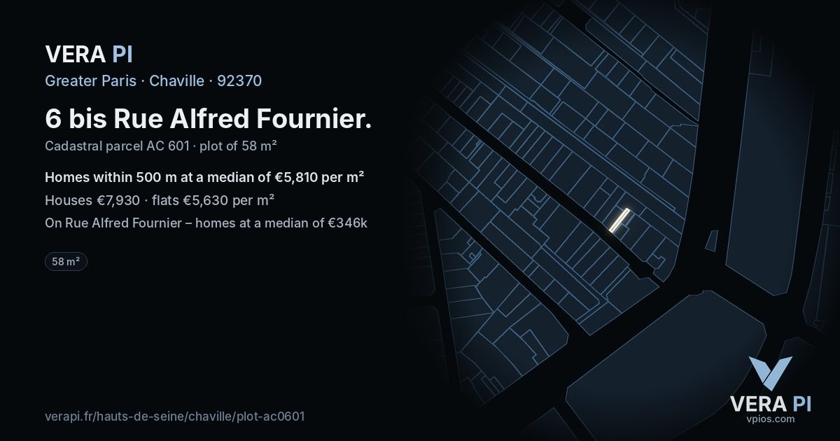 6 bis Rue Alfred Fournier, Chaville at night – the plot lit, the parcels around coloured by the prices near them