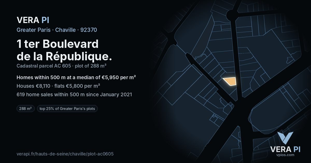 1 ter Boulevard de la République, Chaville at night – the plot lit, the parcels around coloured by the prices near them