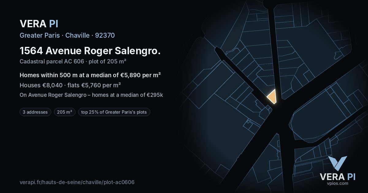 1564 Avenue Roger Salengro, Chaville at night – the plot lit, the parcels around coloured by the prices near them