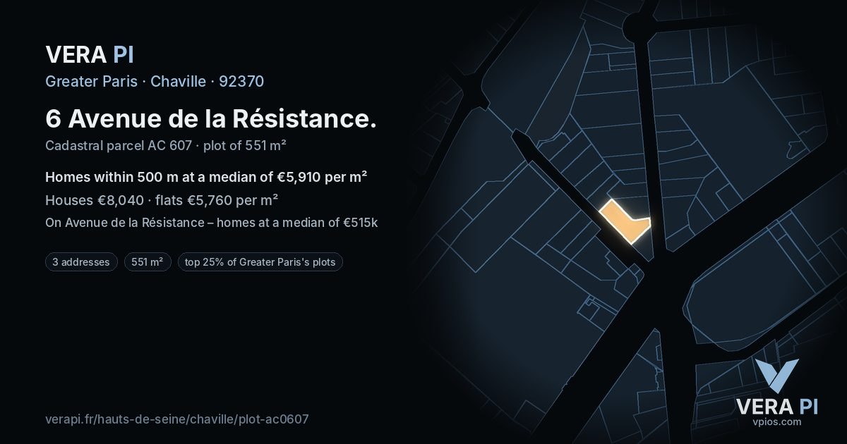 6 Avenue de la Résistance, Chaville at night – the plot lit, the parcels around coloured by the prices near them