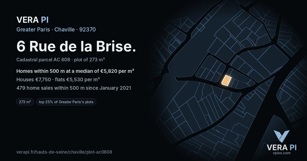 6 Rue de la Brise, Chaville at night – the plot lit, the parcels around coloured by the prices near them