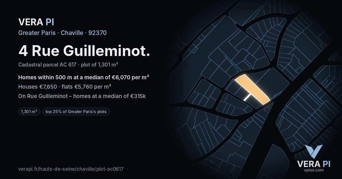 4 Rue Guilleminot, Chaville at night – the plot lit, the parcels around coloured by the prices near them