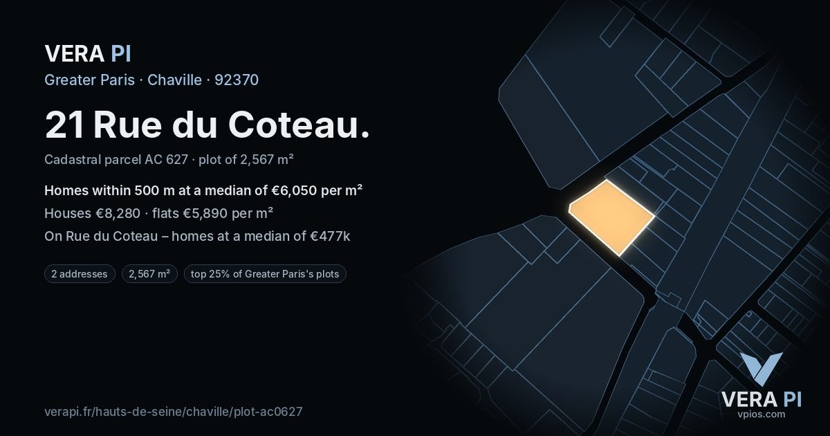 21 Rue du Coteau, Chaville at night – the plot lit, the parcels around coloured by the prices near them