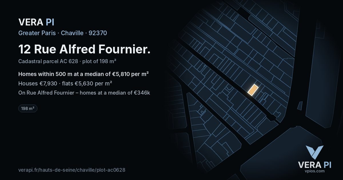 12 Rue Alfred Fournier, Chaville at night – the plot lit, the parcels around coloured by the prices near them