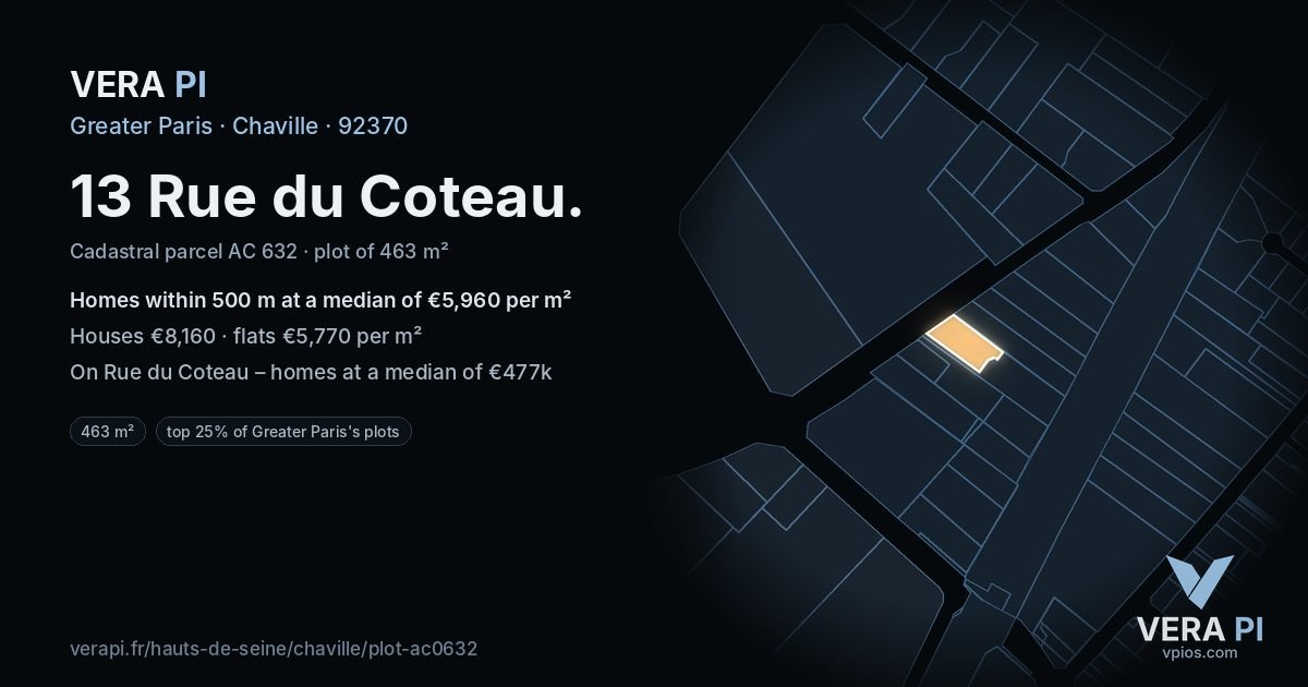 13 Rue du Coteau, Chaville at night – the plot lit, the parcels around coloured by the prices near them