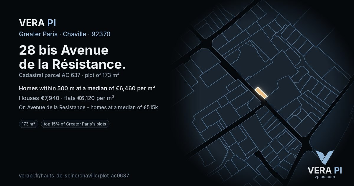 28 bis Avenue de la Résistance, Chaville at night – the plot lit, the parcels around coloured by the prices near them