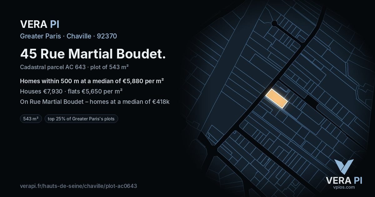 45 Rue Martial Boudet, Chaville at night – the plot lit, the parcels around coloured by the prices near them