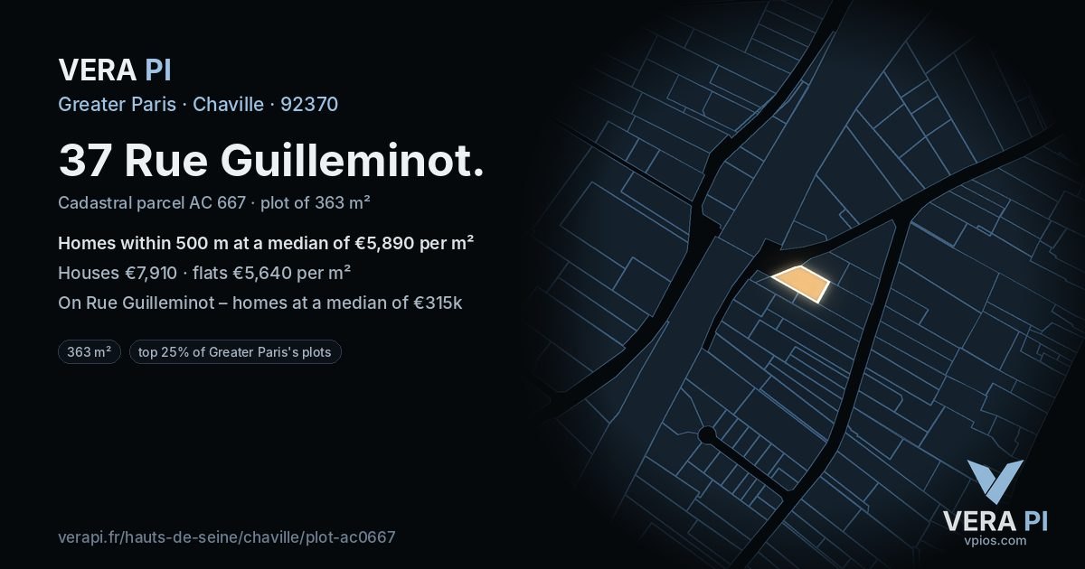37 Rue Guilleminot, Chaville at night – the plot lit, the parcels around coloured by the prices near them