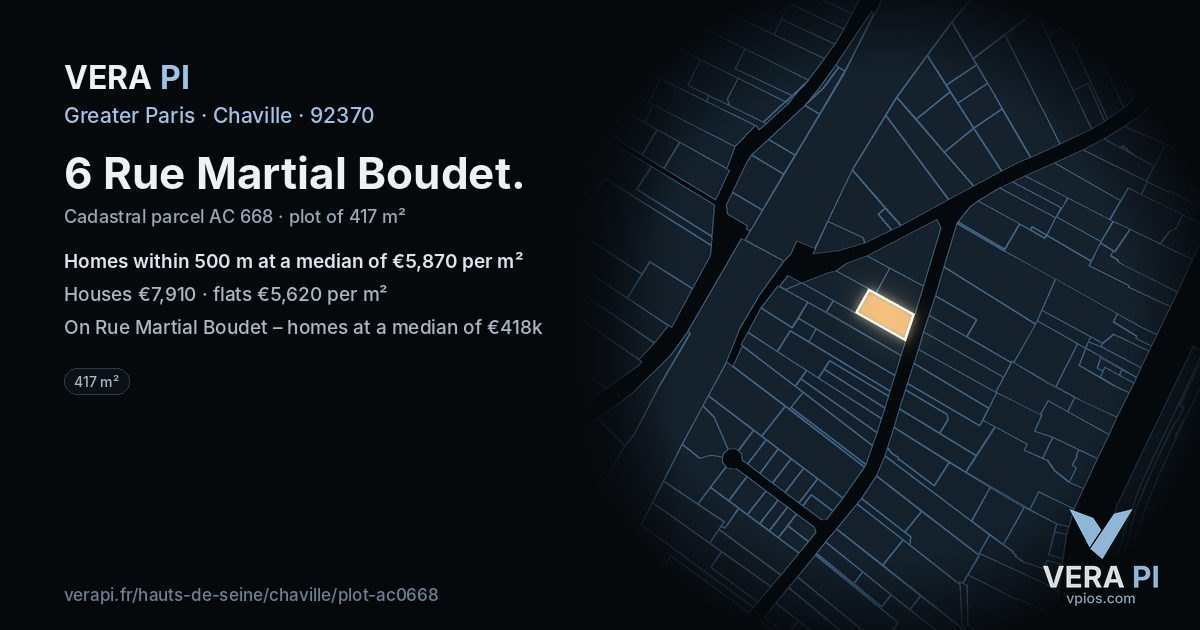 6 Rue Martial Boudet, Chaville at night – the plot lit, the parcels around coloured by the prices near them