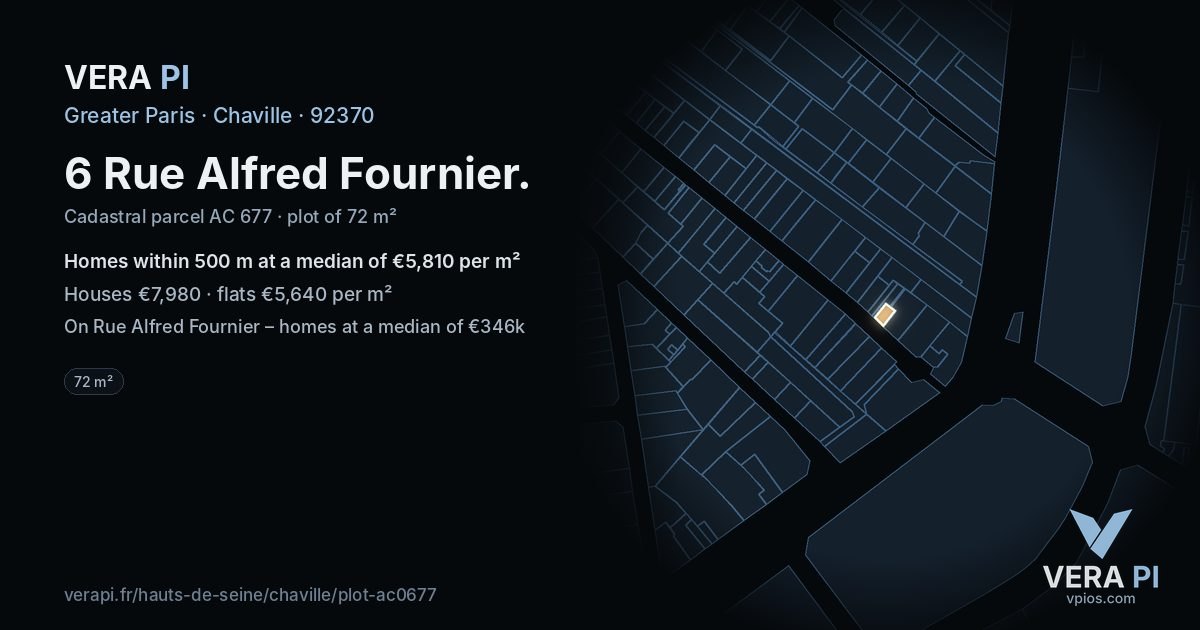 6 Rue Alfred Fournier, Chaville at night – the plot lit, the parcels around coloured by the prices near them