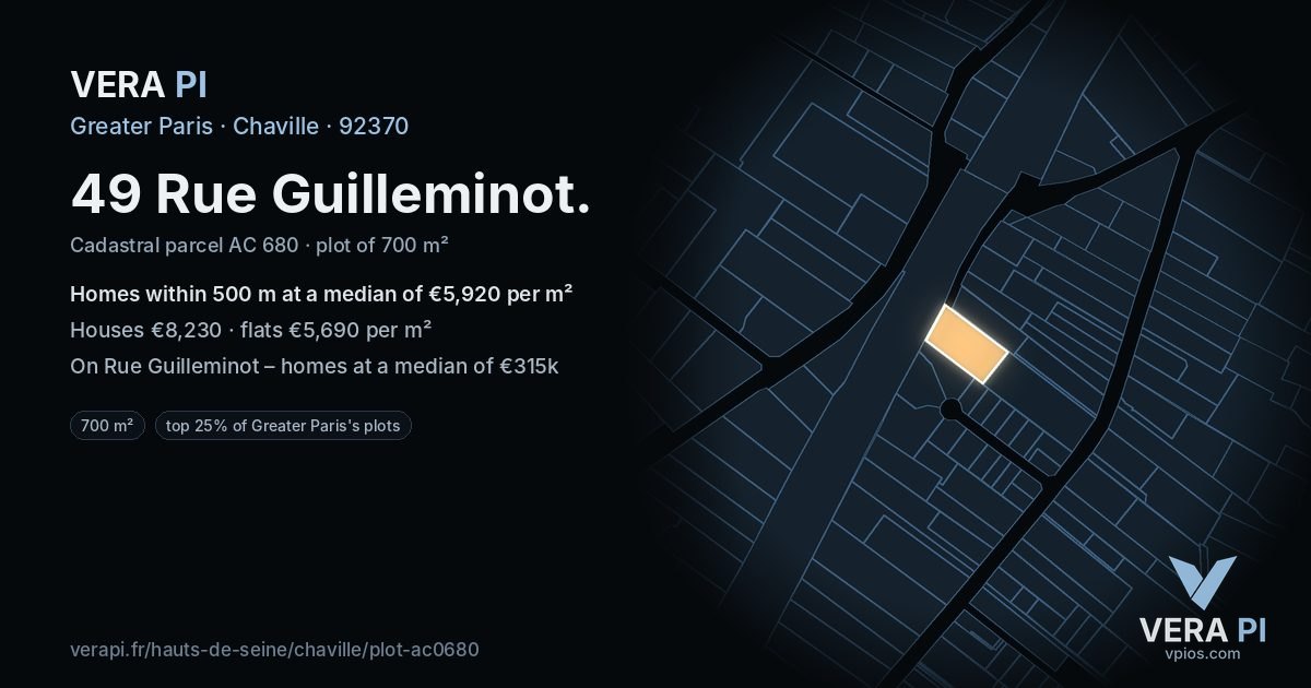 49 Rue Guilleminot, Chaville at night – the plot lit, the parcels around coloured by the prices near them