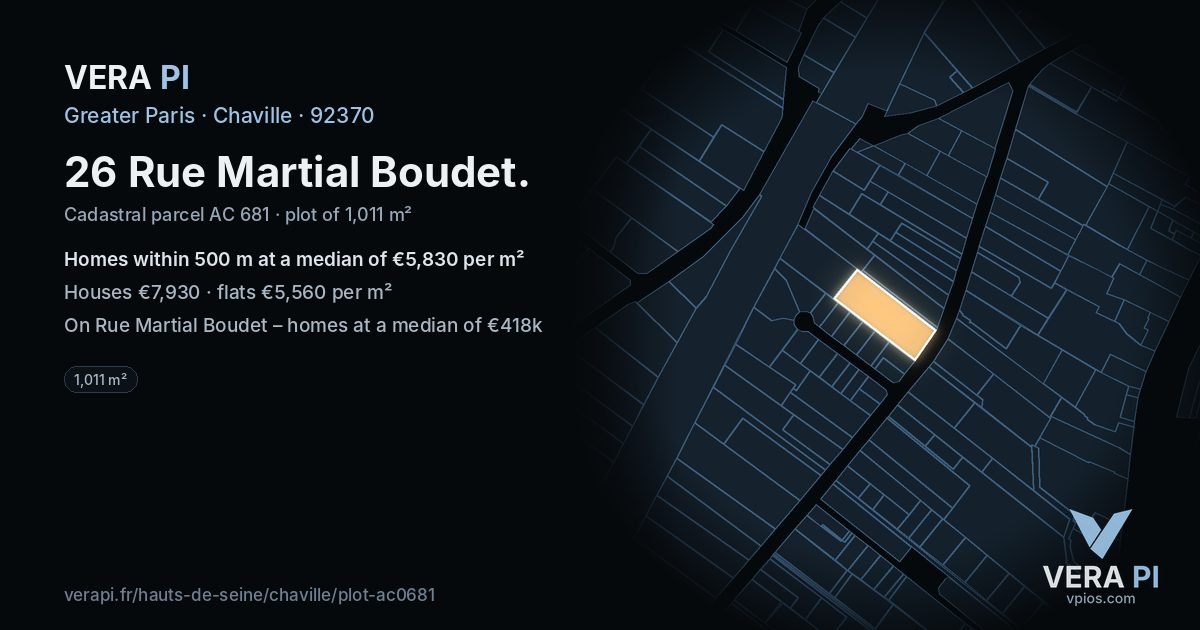 26 Rue Martial Boudet, Chaville at night – the plot lit, the parcels around coloured by the prices near them