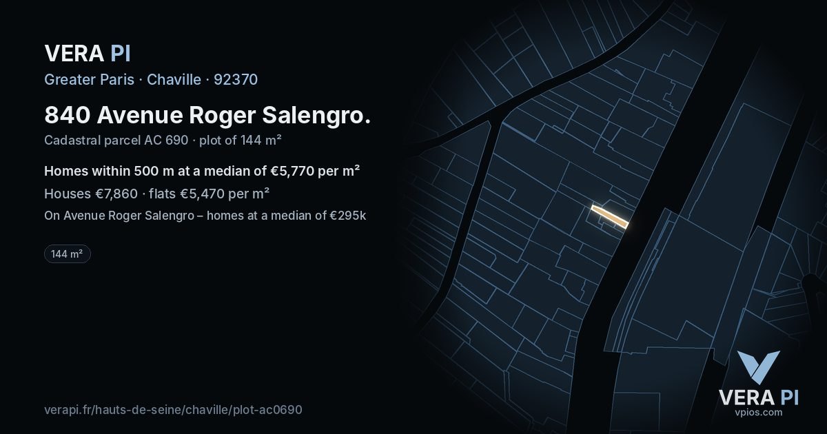840 Avenue Roger Salengro, Chaville at night – the plot lit, the parcels around coloured by the prices near them