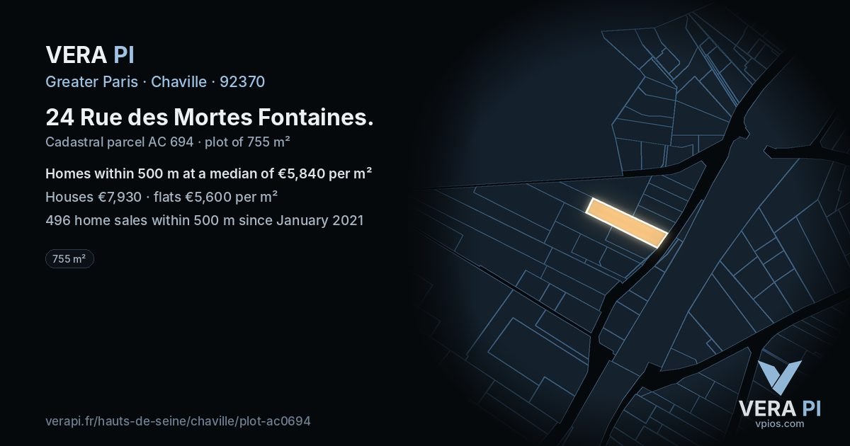 24 Rue des Mortes Fontaines, Chaville at night – the plot lit, the parcels around coloured by the prices near them