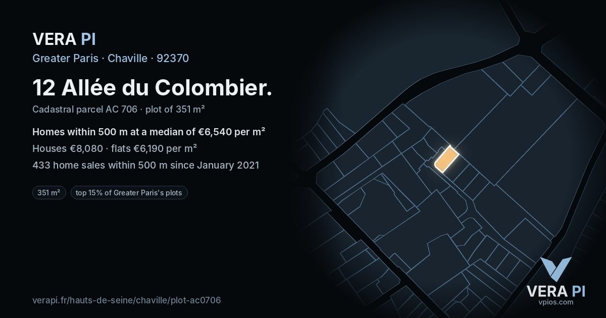 12 Allée du Colombier, Chaville at night – the plot lit, the parcels around coloured by the prices near them