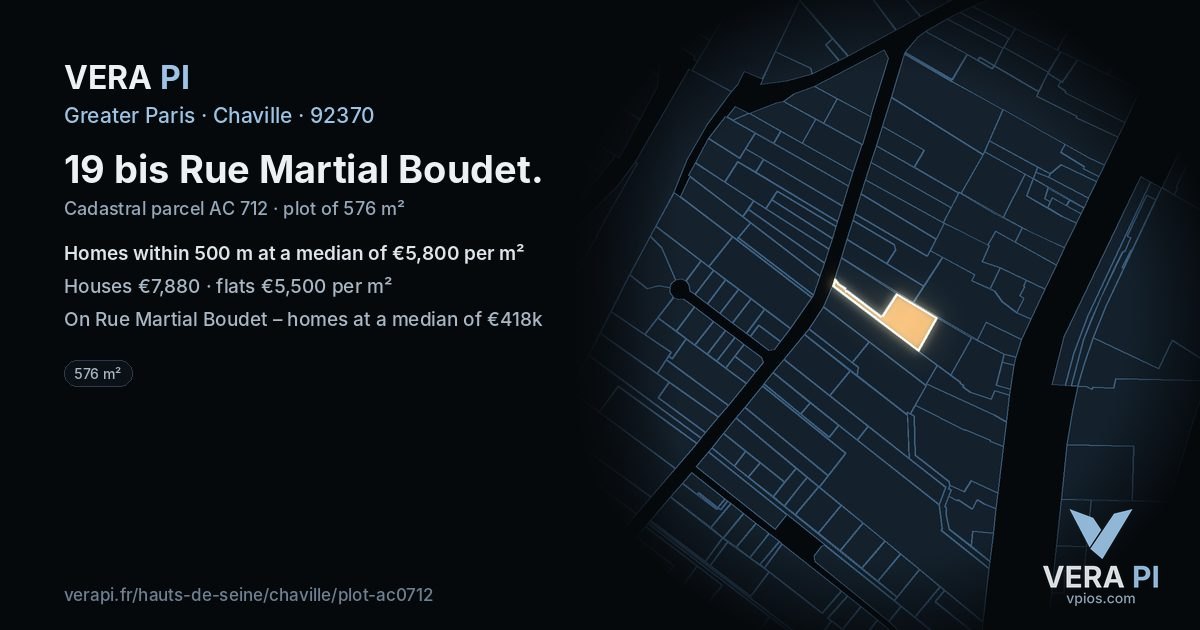 19 bis Rue Martial Boudet, Chaville at night – the plot lit, the parcels around coloured by the prices near them