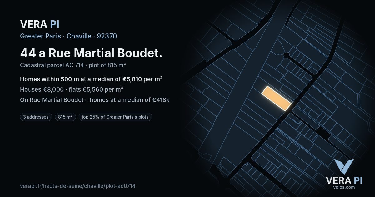 44 a Rue Martial Boudet, Chaville at night – the plot lit, the parcels around coloured by the prices near them