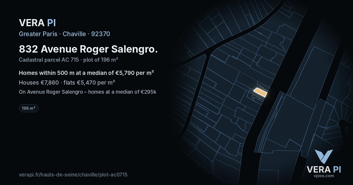 832 Avenue Roger Salengro, Chaville at night – the plot lit, the parcels around coloured by the prices near them