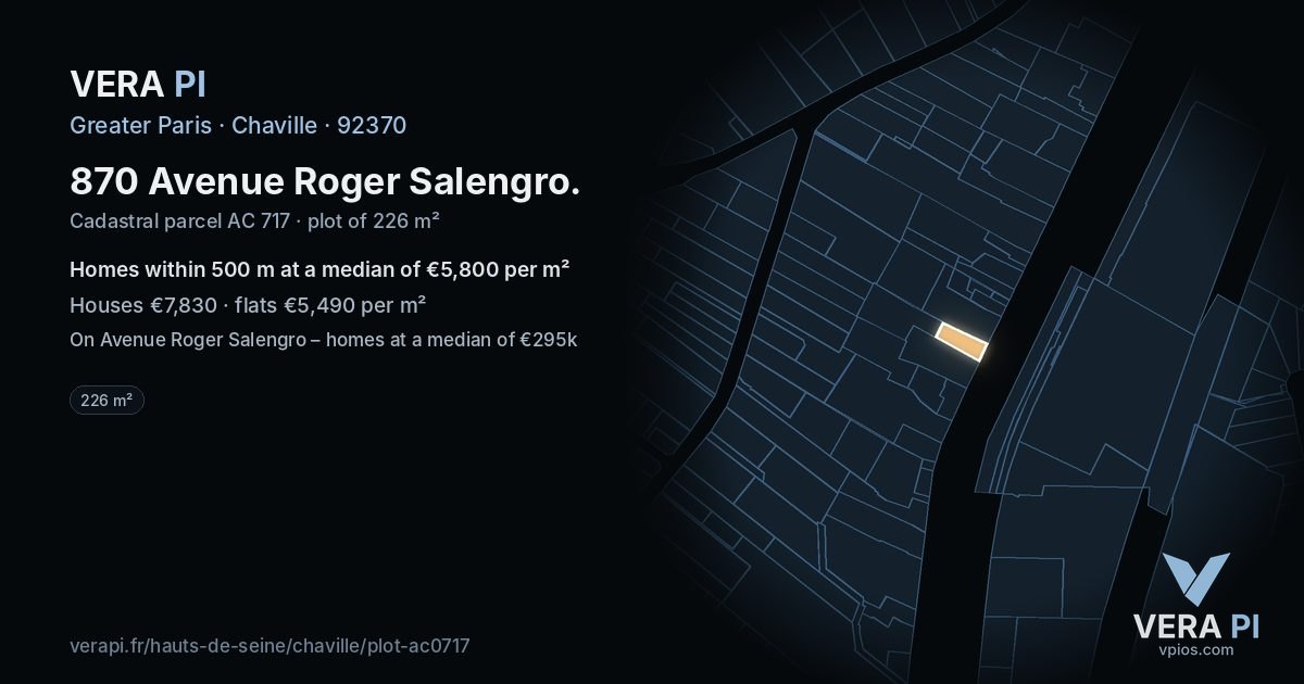 870 Avenue Roger Salengro, Chaville at night – the plot lit, the parcels around coloured by the prices near them
