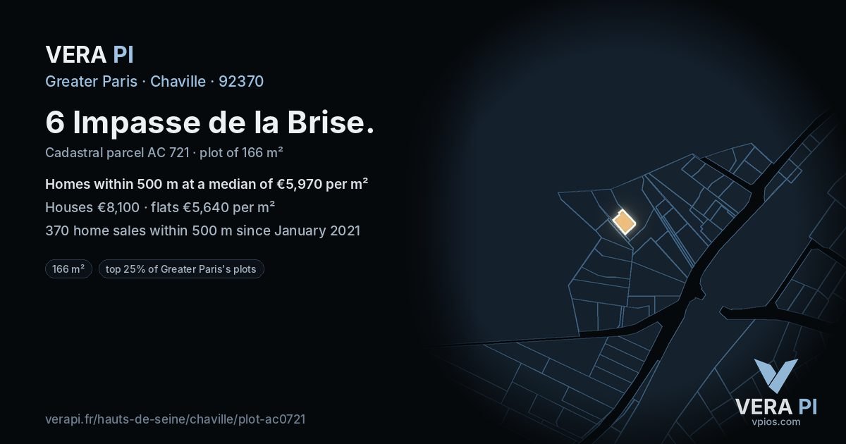 6 Impasse de la Brise, Chaville at night – the plot lit, the parcels around coloured by the prices near them