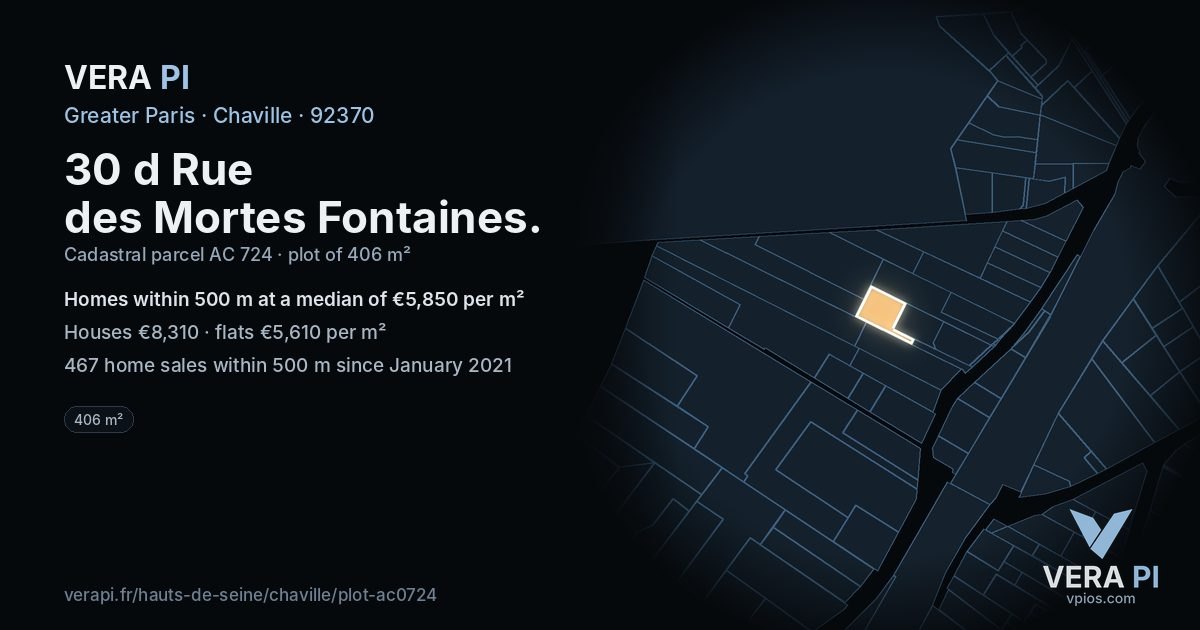 30 d Rue des Mortes Fontaines, Chaville at night – the plot lit, the parcels around coloured by the prices near them