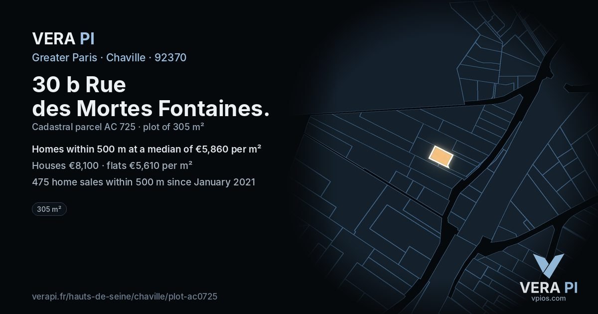 30 b Rue des Mortes Fontaines, Chaville at night – the plot lit, the parcels around coloured by the prices near them